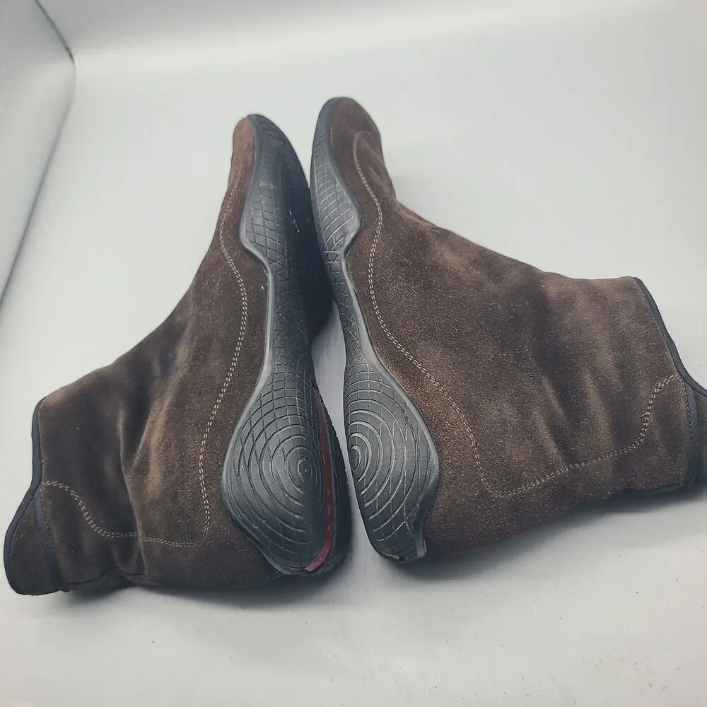 VTG Prada Sport Ankle Boots Women ITALY brown suede flat zip 4459 39.5 US 9.5 - Picture 9 of 15